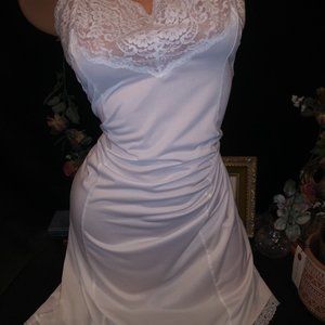 Vtg Silky Nightie Full Dress Slip Wedding White Dress Wide Lace Slip Nightgown G